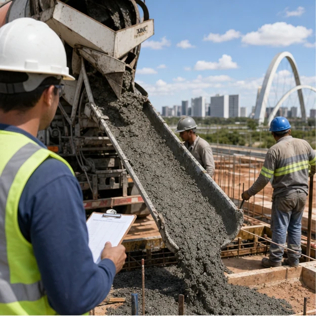 Controle do abatimento e moldagem de corpos de prova durante concretagem